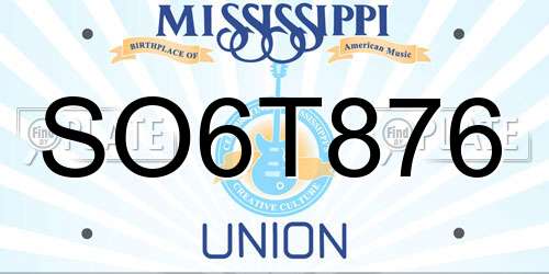 SO6T876 Mississippi License Plate