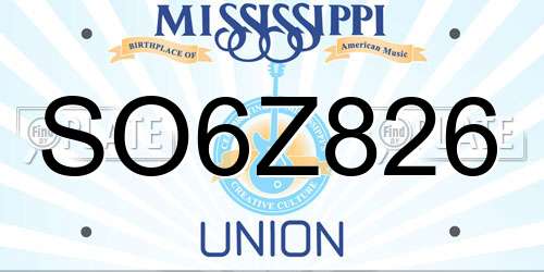 SO6Z826 Mississippi License Plate