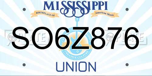 SO6Z876 Mississippi License Plate