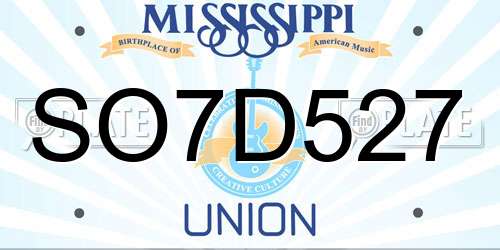 SO7D527 Mississippi License Plate