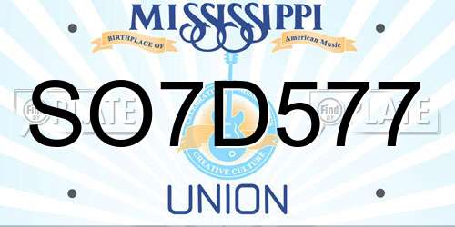SO7D577 Mississippi License Plate