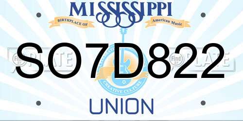 SO7D822 Mississippi License Plate