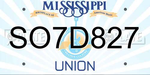 SO7D827 Mississippi License Plate
