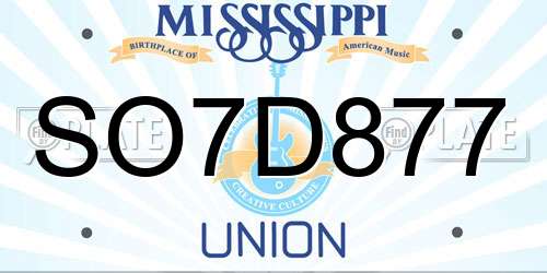 SO7D877 Mississippi License Plate