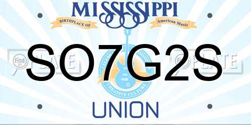 SO7G2S Mississippi License Plate