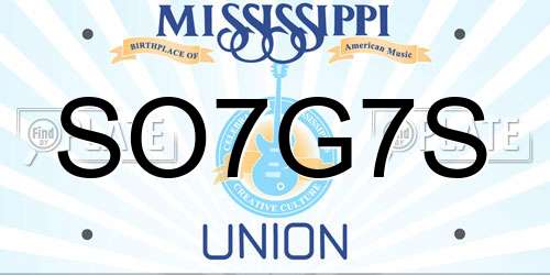 SO7G7S Mississippi License Plate
