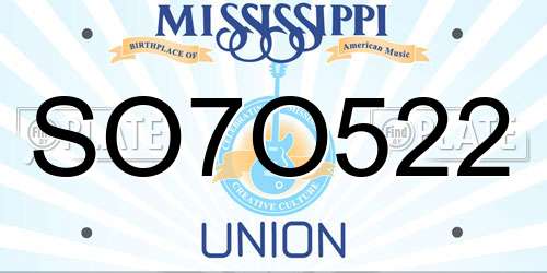 SO7O522 Mississippi License Plate