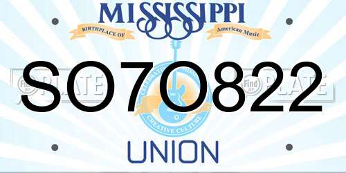 SO7O822 Mississippi License Plate