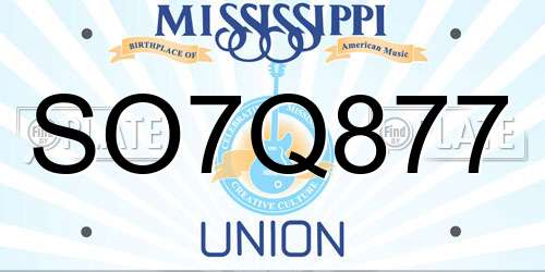SO7Q877 Mississippi License Plate