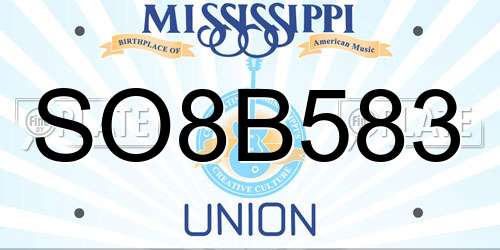 SO8B583 Mississippi License Plate