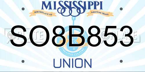 SO8B853 Mississippi License Plate
