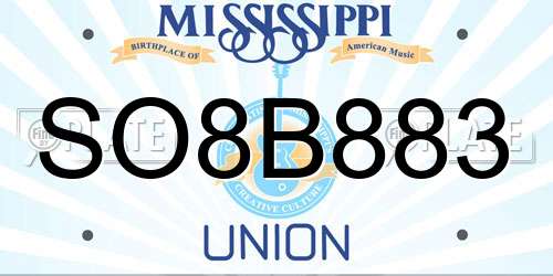 SO8B883 Mississippi License Plate