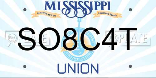 SO8C4T Mississippi License Plate