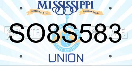 SO8S583 Mississippi License Plate