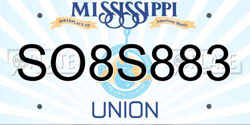 SO8S883 Mississippi License Plate