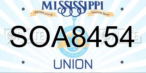 SOA8454 Mississippi License Plate