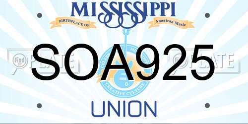 SOA925 Mississippi License Plate