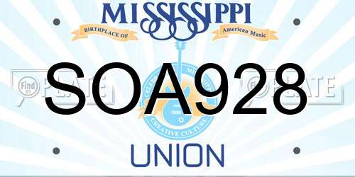 SOA928 Mississippi License Plate