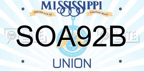 SOA92B Mississippi License Plate