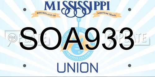 SOA933 Mississippi License Plate