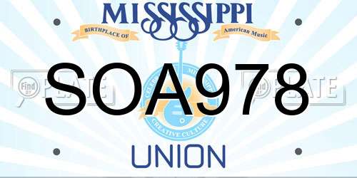 SOA978 Mississippi License Plate