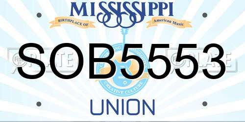 SOB5553 Mississippi License Plate
