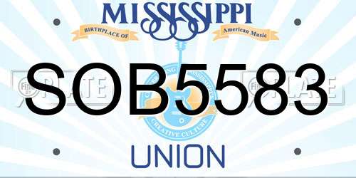 SOB5583 Mississippi License Plate