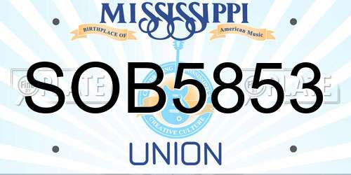 SOB5853 Mississippi License Plate