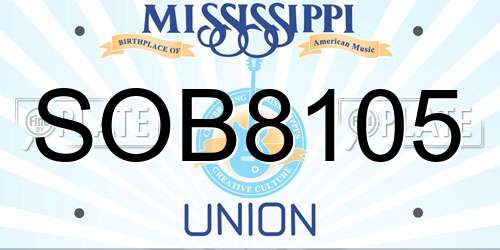 SOB8105 Mississippi License Plate