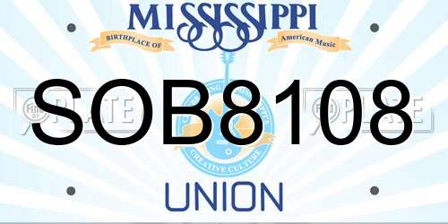 SOB8108 Mississippi License Plate