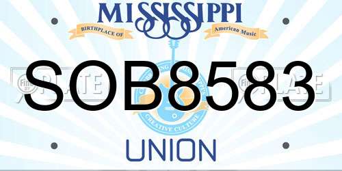SOB8583 Mississippi License Plate
