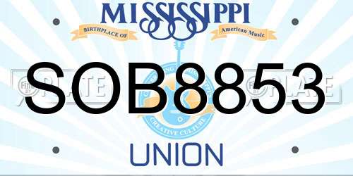 SOB8853 Mississippi License Plate