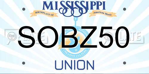 SOBZ50 Mississippi License Plate