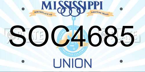 SOC4685 Mississippi License Plate