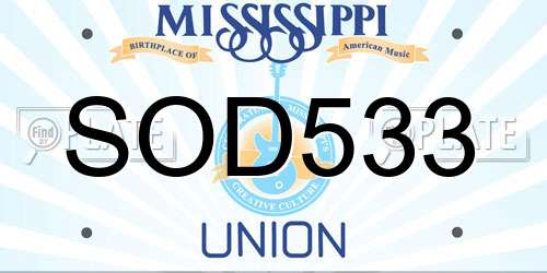 SOD533 Mississippi License Plate