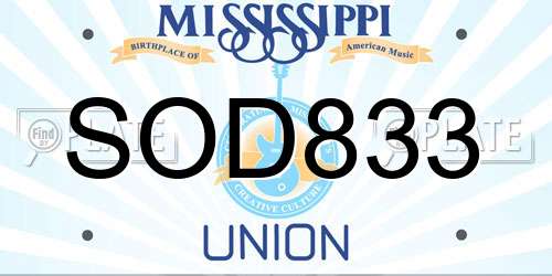 SOD833 Mississippi License Plate