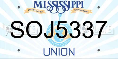 SOJ5337 Mississippi License Plate