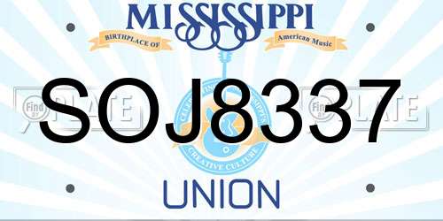 SOJ8337 Mississippi License Plate