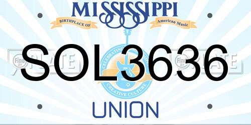 SOL3636 Mississippi License Plate