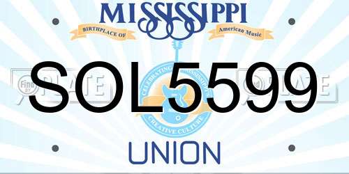 SOL5599 Mississippi License Plate