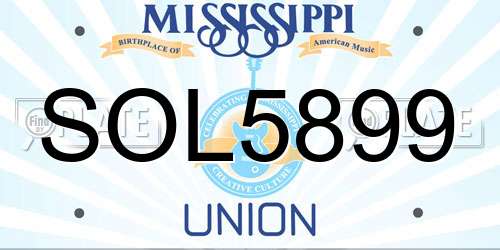 SOL5899 Mississippi License Plate