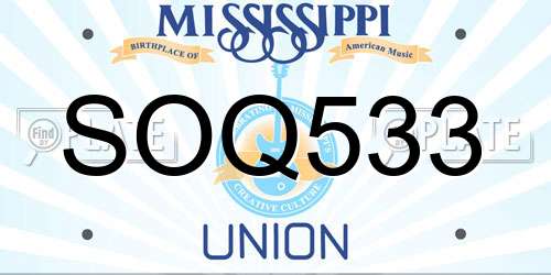 SOQ533 Mississippi License Plate