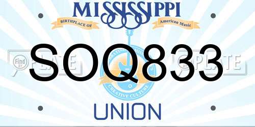 SOQ833 Mississippi License Plate