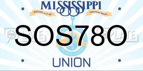 SOS78O Mississippi License Plate