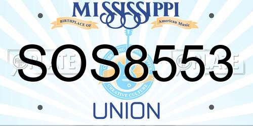 SOS8553 Mississippi License Plate