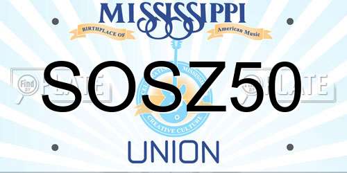 SOSZ50 Mississippi License Plate