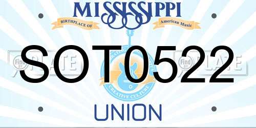 SOT0522 Mississippi License Plate