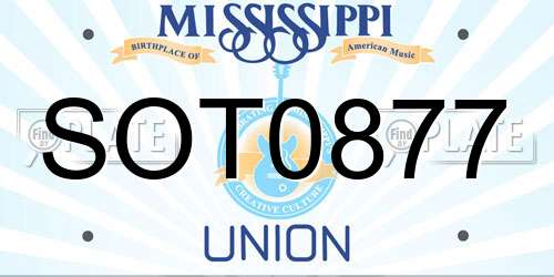 SOT0877 Mississippi License Plate
