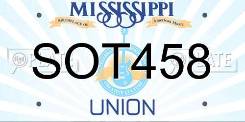SOT458 Mississippi License Plate