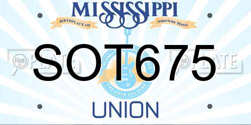 SOT675 Mississippi License Plate